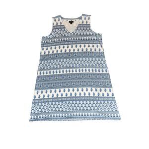 J.Jill Wearever size L dress white/blue sleeveless pockets office summer cruise